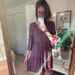 Tiered embroidered swing dress boho